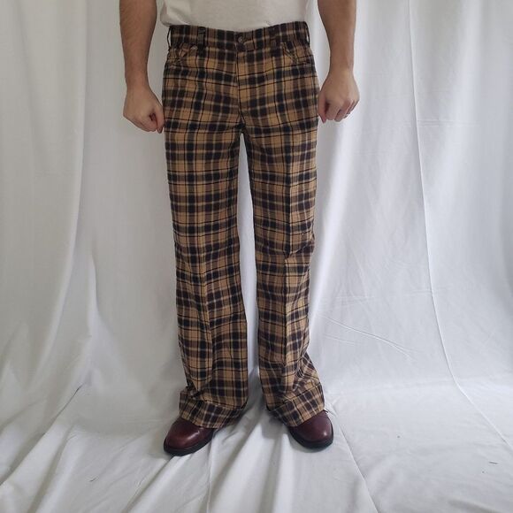 Levi's Other - 60s/70s Levi's Brown and Blue Plaid Pleated Flare Pants